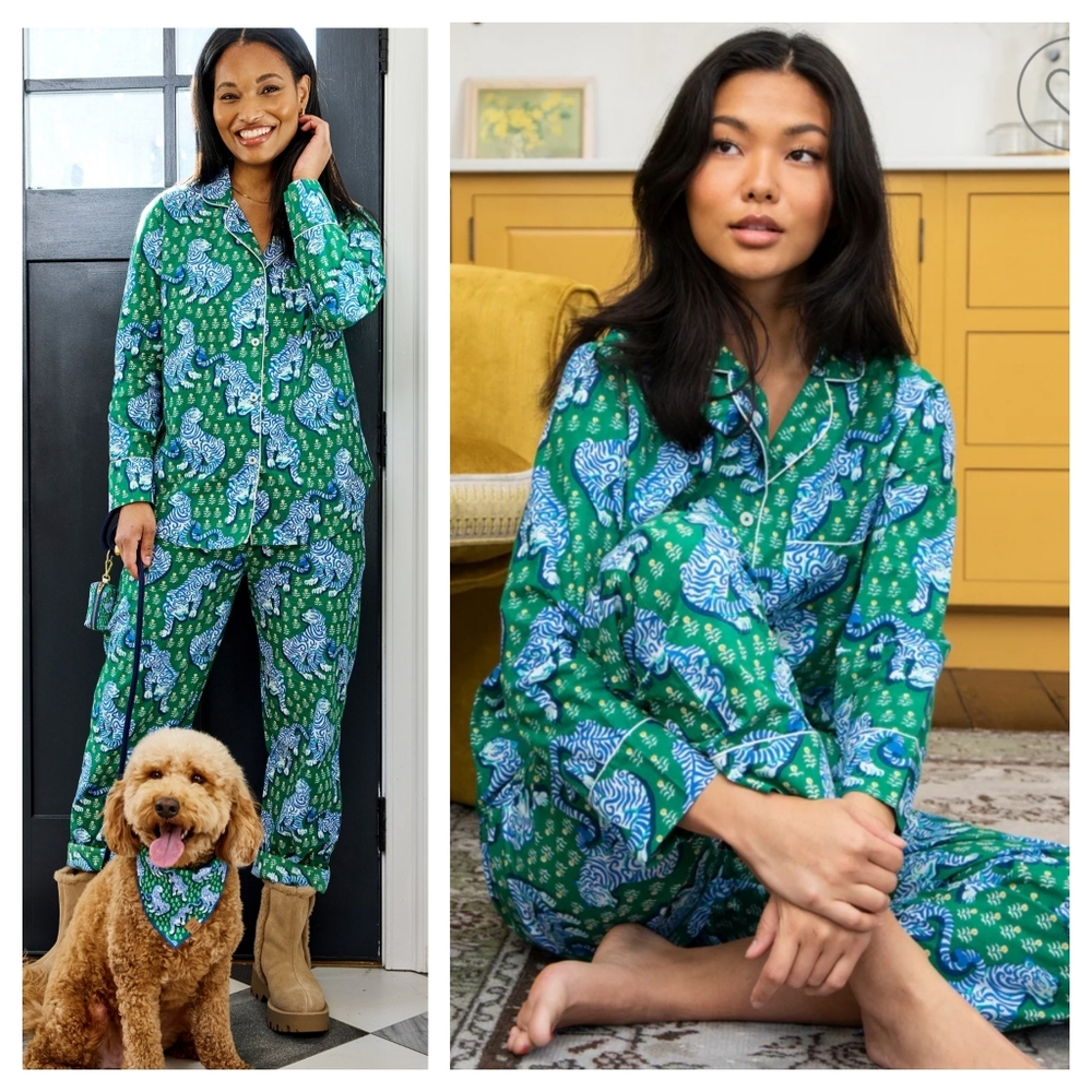 Printfresh Green & Blue Tiger Paisley Cotton Pajama Set